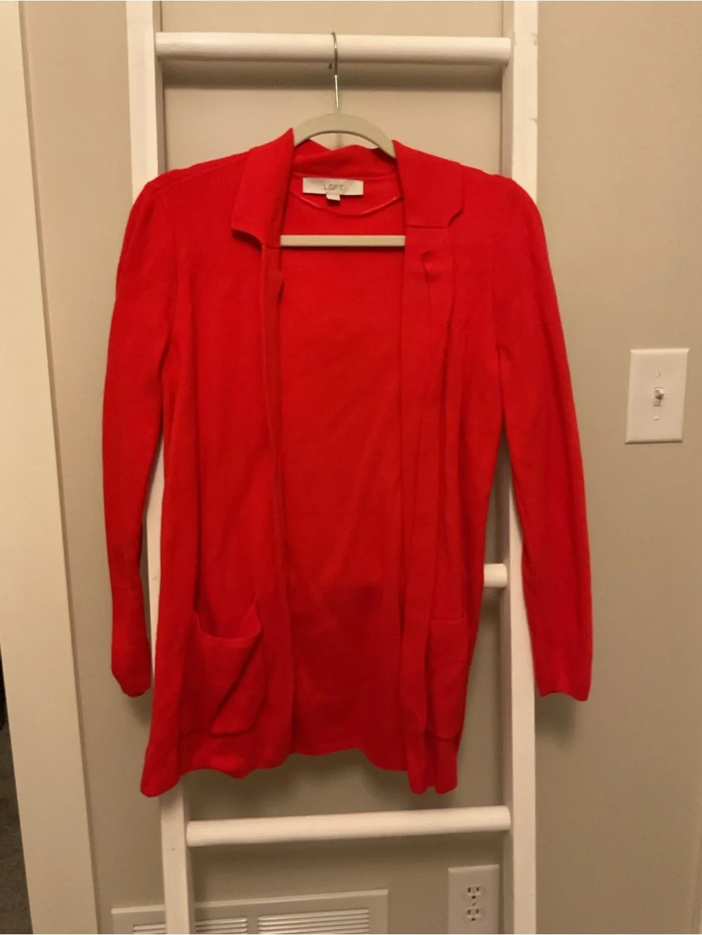 LOFT Open-Front Bright Red Cardigan